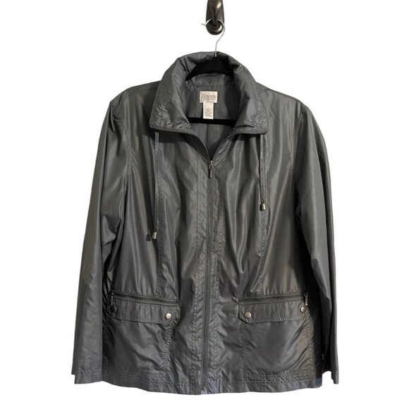 Chicos Retro Jacket 16 Gray Windbreaker Neutral Minimalist Classic Biker 80s - Picture 1 of 11